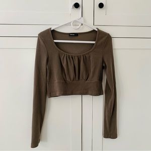 Blush Mark Brown Ribbed Long Sleeve Crop Top Size Medium